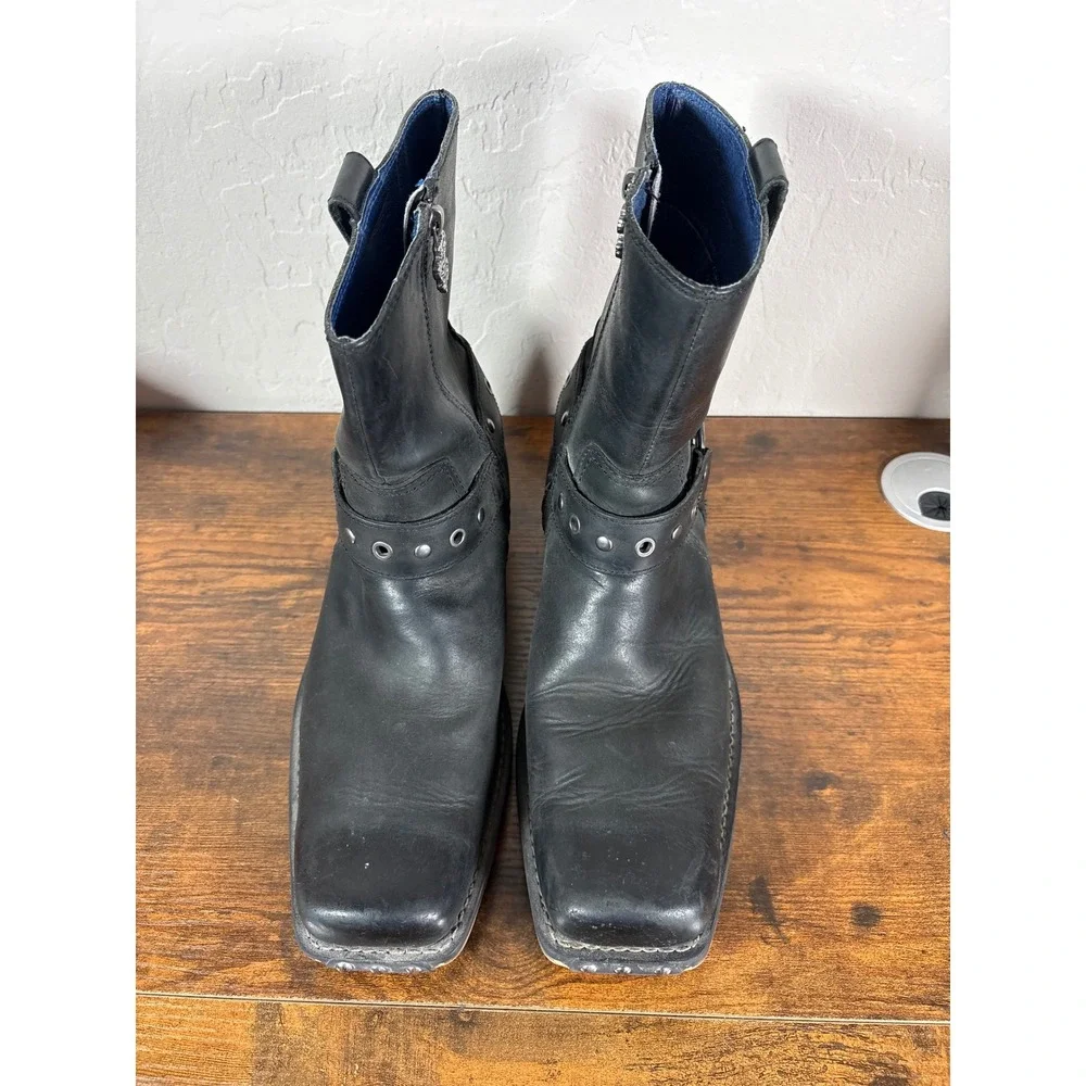 Mark Mason Mens 68153 Black Leather Square Toe‎ Harness Biker Boots Size 9.5